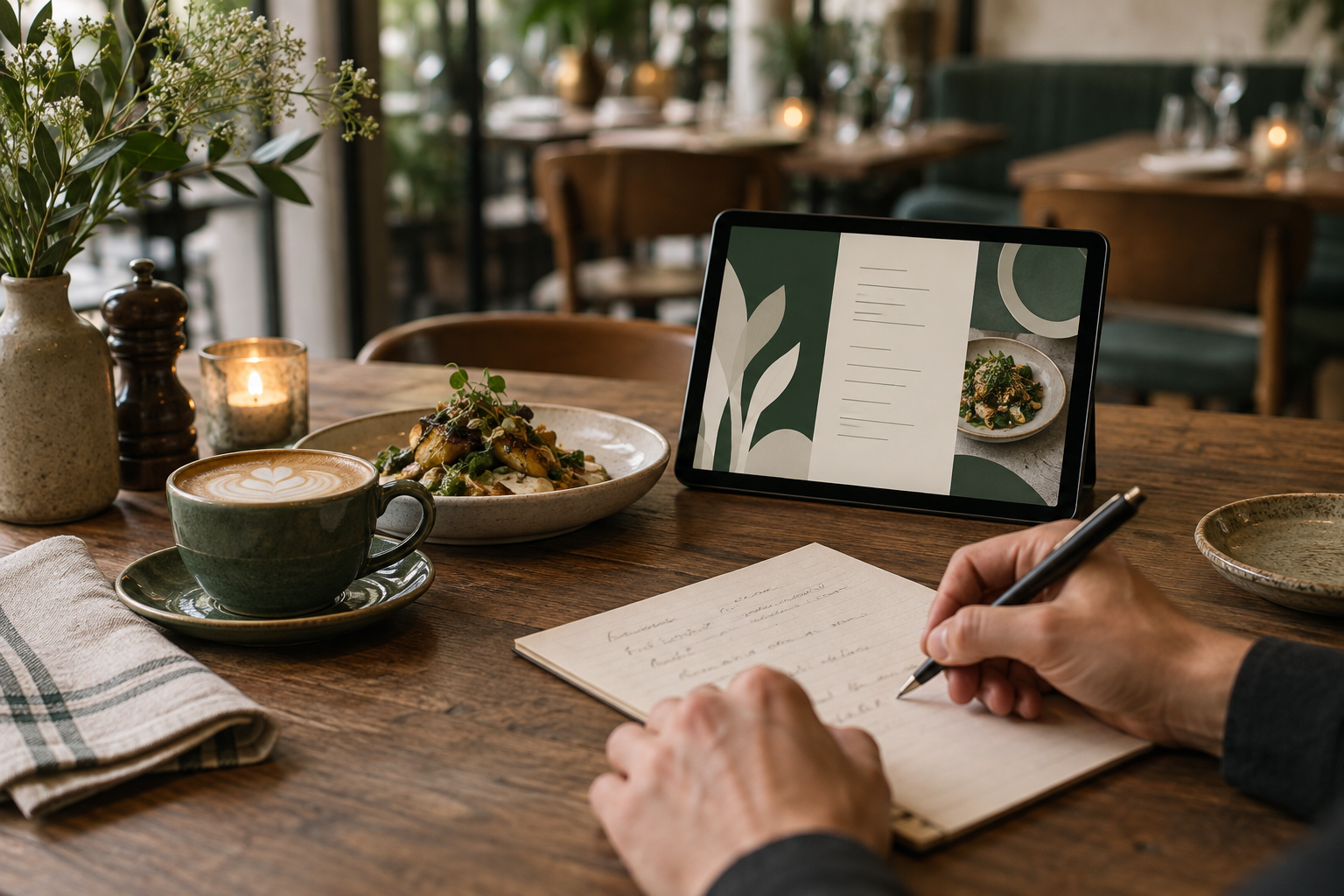 Ilustrační propojení přípravy menu a digitální prezentace v gastronomii